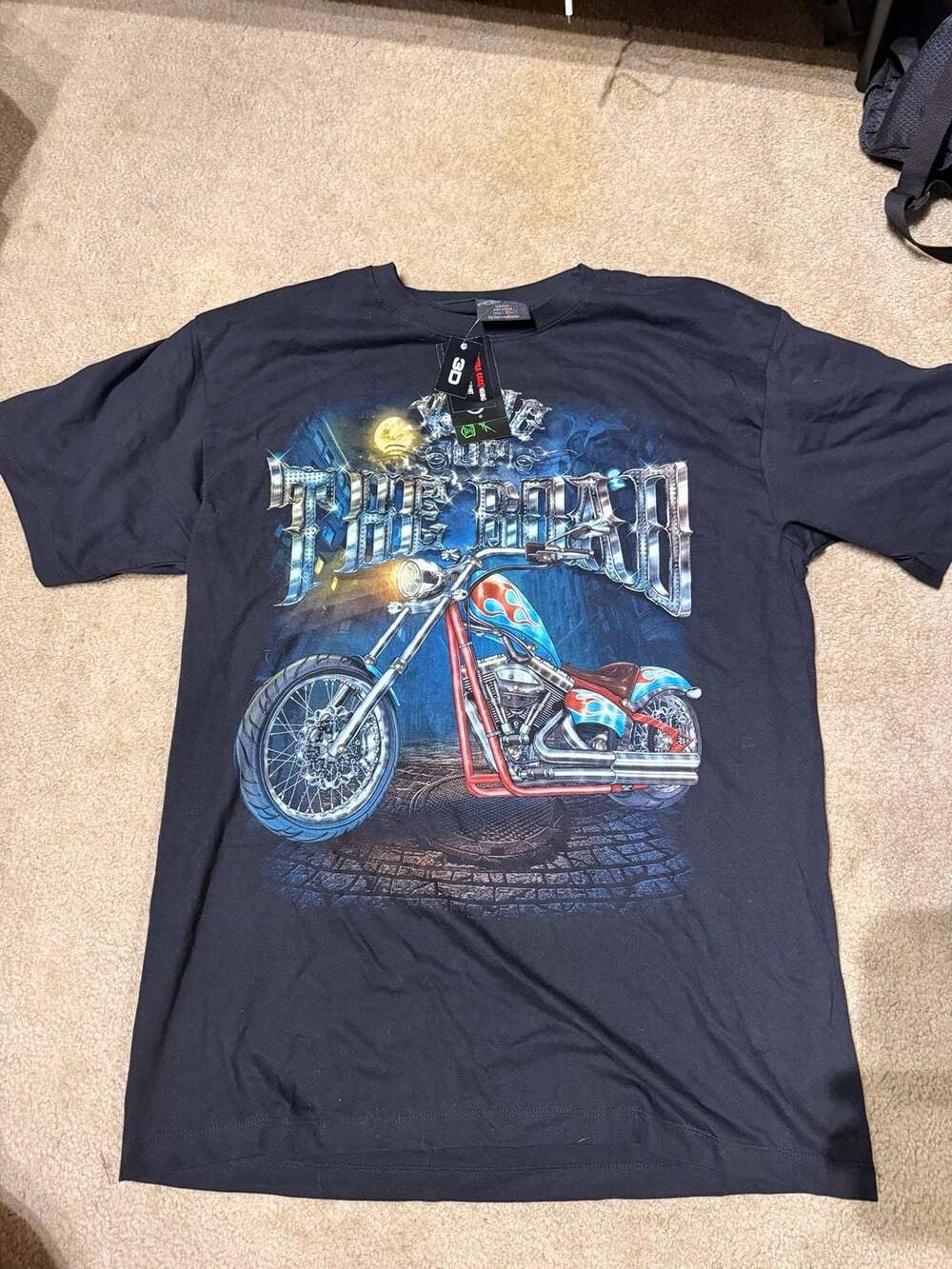 Rock Chang 3D Glow In The Dark Biker Chopper Motorcycle T-Shirt Black Men's XL